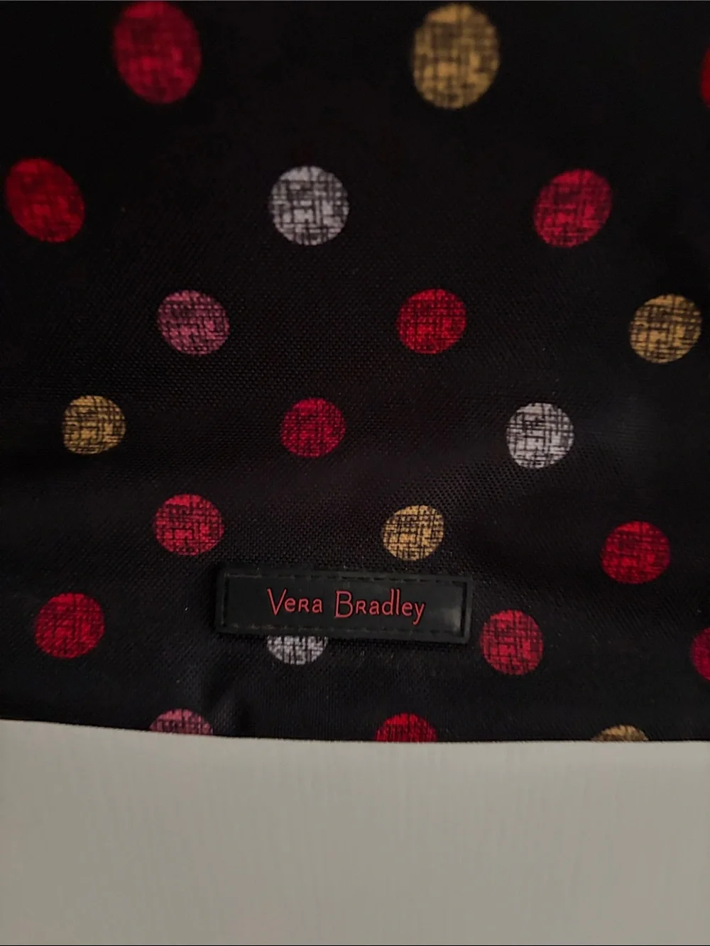 Vera Bradley Black Crossbody with Red, Gold, and Gray Polka Dots - Picture 5 of 12